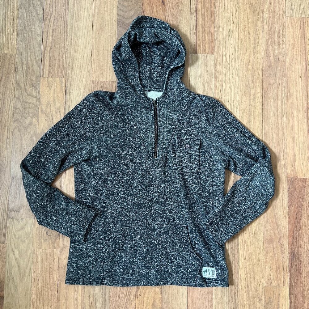 heather gray hoodie with front pocket and quarterzip - men's size M